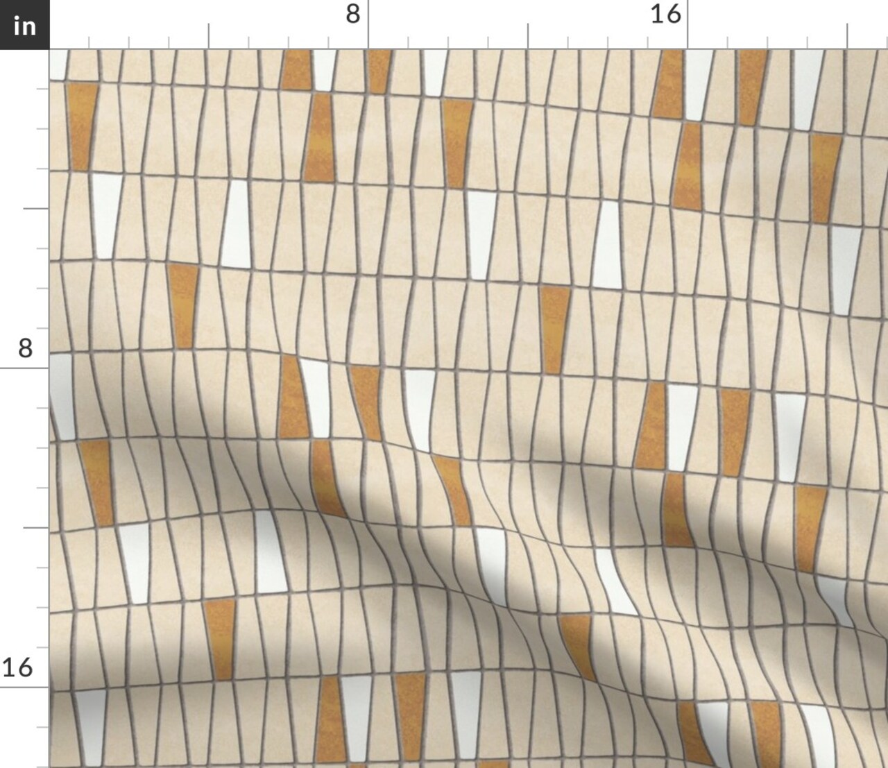 Mid Century Modern Mosaic Farmhouse Faux Tile Earth Tones Minimalist Modern Farmhouse Mcm Geometric Lines Tiles Textured Pattern Mustard Beige Custom Printed Fabric by Spoonflower Various Fabrics by the Yard or Fat Quarter